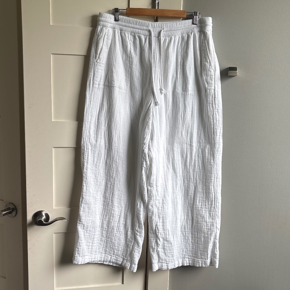 Women's White Wide-Leg Drawstring Pants